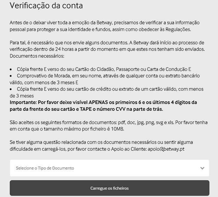 Verifique a sua identidade na Betway